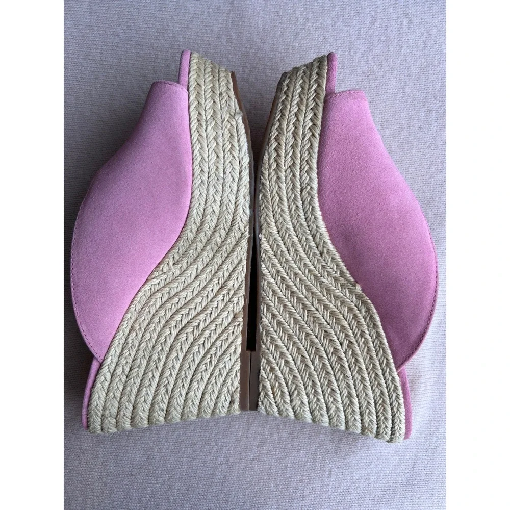 KATE SPADE Thea Pink Suede Wedge Sandals Espadrille Mules 7.5 LNWOT